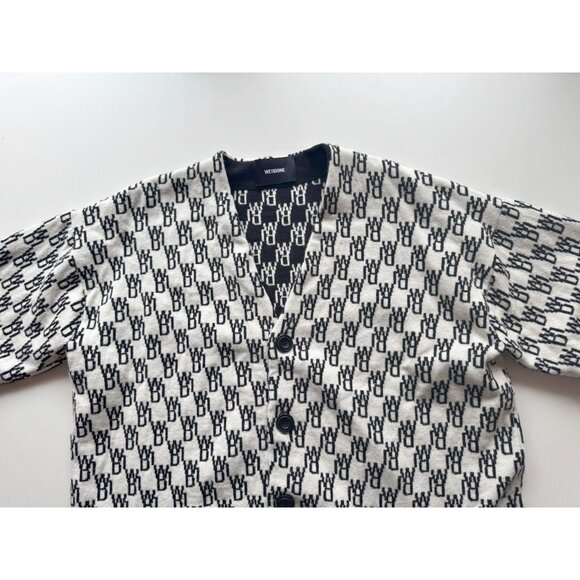 WE11DONE WD1 White Black Logo Wool Cashmere Jacquard Cardigan Sweater, Size S - Picture 7 of 16